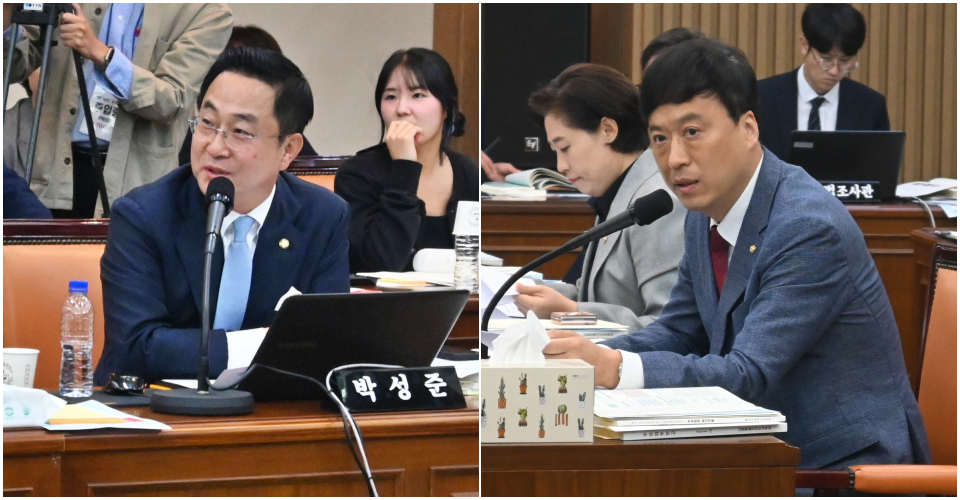(왼쪽부터) 더불어민주당 박성준 의원, 국민의힘 정성국 의원(2024.10.17) / 사진.평화뉴스 정준민 기자