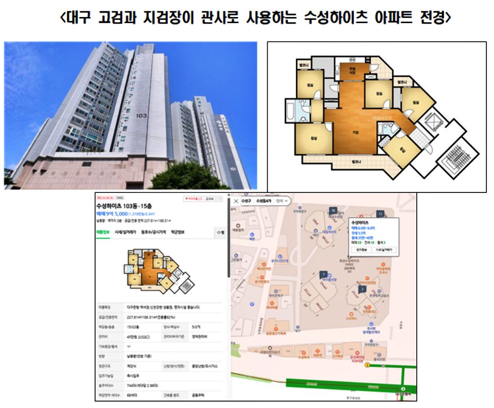 대구고검장과 대구지검자이 관사로 사용하는 수성하이츠 아파트 전경 / 자료.박은정 의원실 제공
