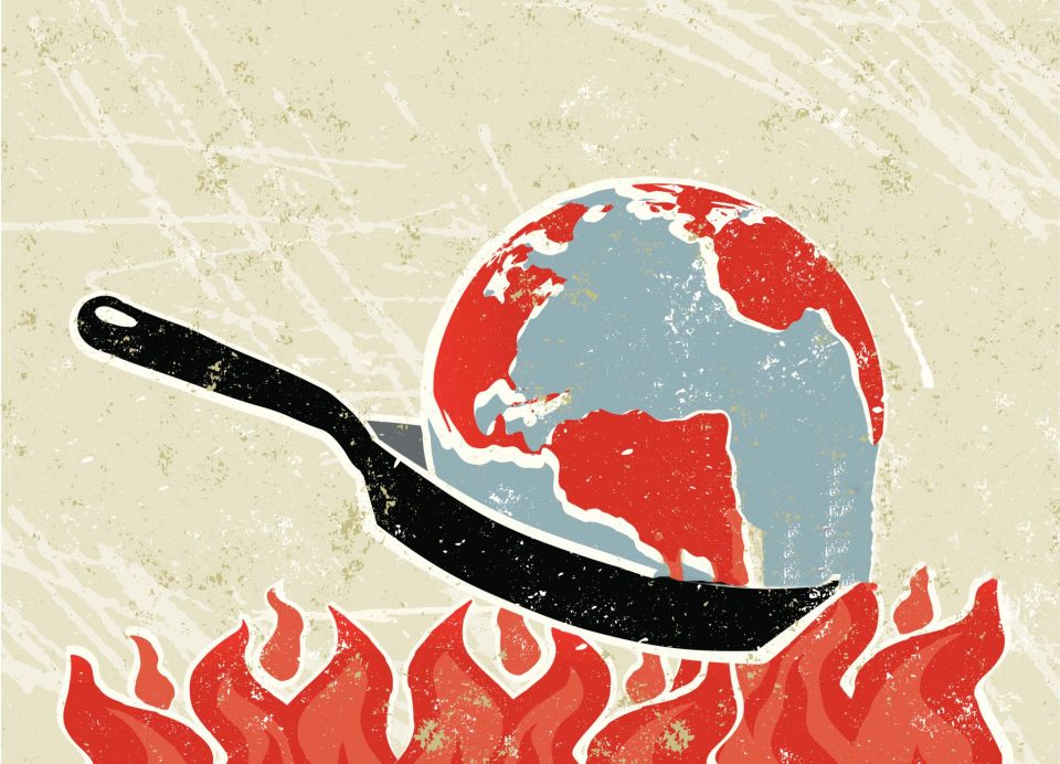 뜨거운 열기로 후라이팬에서 녹아내리는 지구 / 일러스트.무료이미지 사이트 픽사베이