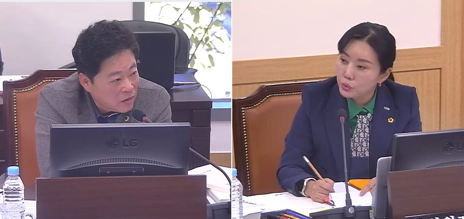 국민의힘 이춘우, 정경민 의원이 김재수 대표에게 질의를 하고 있다.(2024.11.7) / 사진.경북도의회 