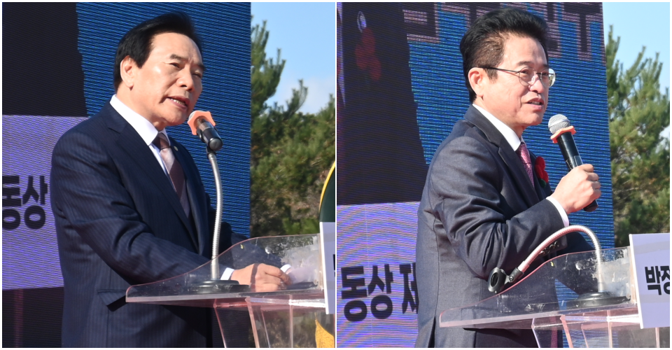 (왼쪽부터)박몽용 '박정희 대통령 동상 건립 추진위원회' 공동위원장, 이철우 경북도지사(2024.12.5) / 사진.평화뉴스 정준민 기자