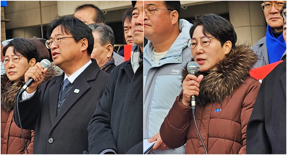 (왼쪽부터) 허소 민주당 대구시당위원장, 정한숙 조국혁신당 대구시당 여성위원장(2024.12.26) / 사진.평화뉴스 정준민 기자