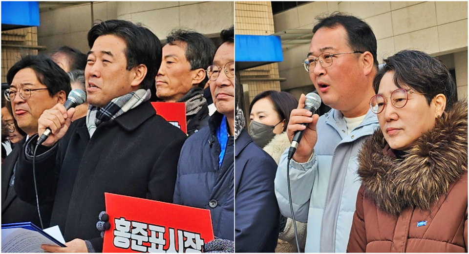 (왼쪽부터) 황영헌 개혁신당 대구시당위원장, 황순규 진보당 대구시당위원장(2024.12.26) / 사진.평화뉴스 정준민 기자