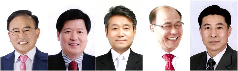 (왼쪽부터) 국민의힘 이창재, 임인배, 배태호, 무소속 박판수, 이선명 예비후보 / 사진.중앙선거관리위원회