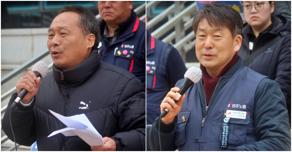(왼쪽부터) 박순종 대구이주민선교센터 목사, 김태영 민주노총 경북지역본부장(2025.3.5) / 사진.평화뉴스 정준민 기자