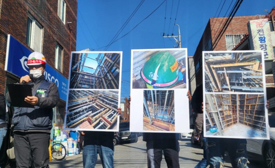 대구 달서구 두류동 신축 아파트 공사 현장 노동자 산재 사망 경과 보고(2022.10.26) / 사진.평화뉴스 김영화 기자