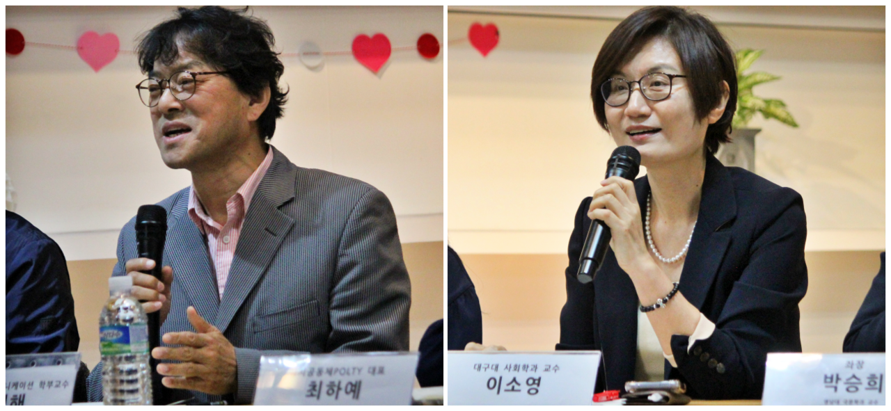 (왼쪽부터)김성해 대구대 미디어커뮤니케이션학부 교수, 이소영 대구대 사회학과 교수(2025.5.9) / 사진.평화뉴스 정준민 기자