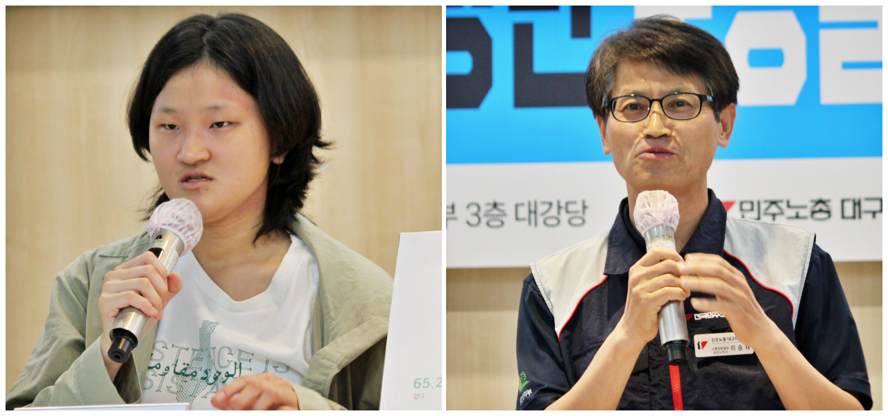 (왼쪽부터) 반소희 영남대학교 민주학생연대 대표, 이승재 민주노총 대구지역본부 노동상담실장(2025.6.24) / 사진.평화뉴스 정준민 기자