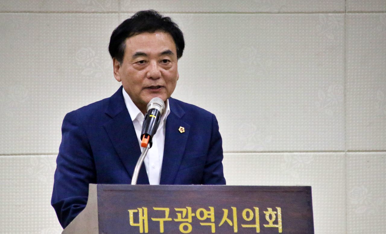 이만규 대구시의장이 대구시의정참여단 발대식에서 축사를 하고 있다.(2025.7.14) / 사진.평화뉴스 김영화 기자