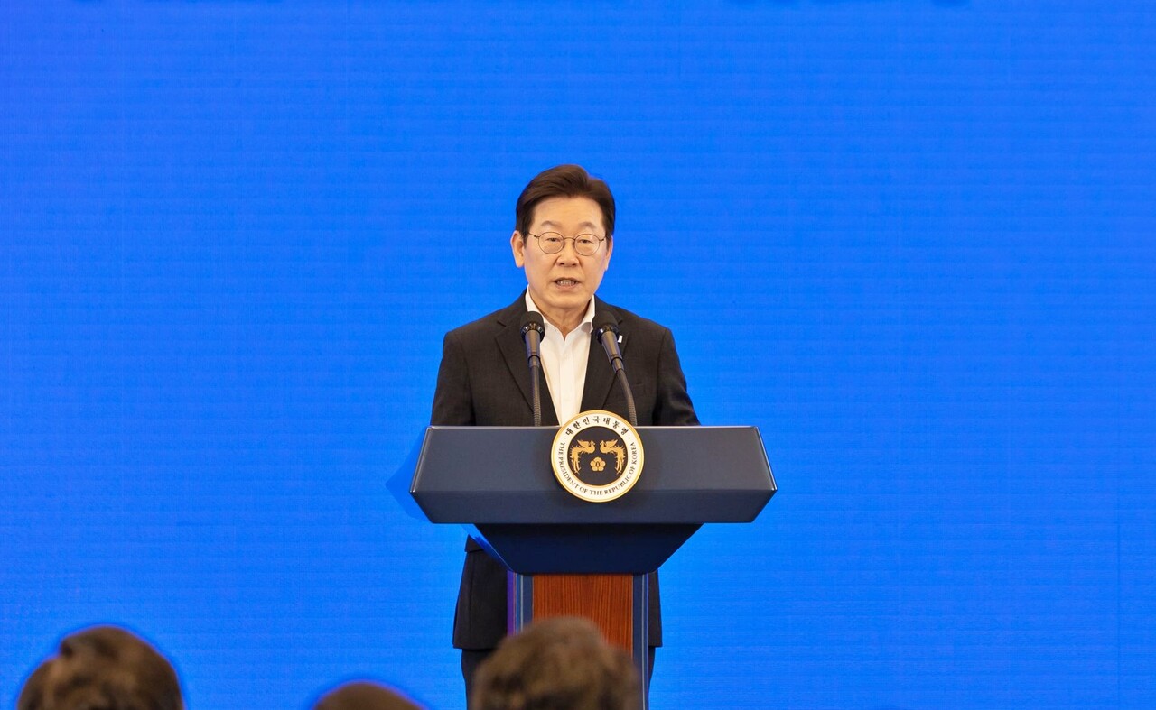 이재명 대통령이 국정기획위원회 국민보고대회에서 발언 중이다.(2025.8.13.서울 청와대 영빈관) / 사진 출처.대통령실