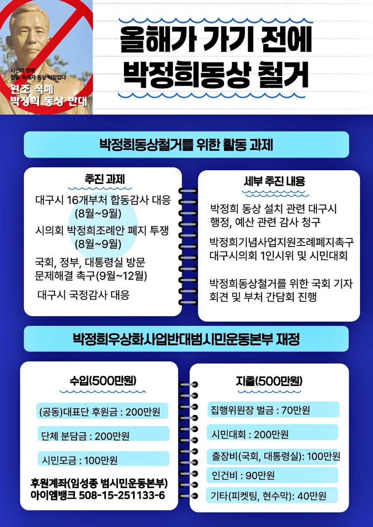 "올해가 가기 전에, 박정희 동상 철거"...박정희 동상 철거 추진 과제를 적은 포스터(2025.8.20) / 사진 출처.박정희우상화반대 범시민운동본부