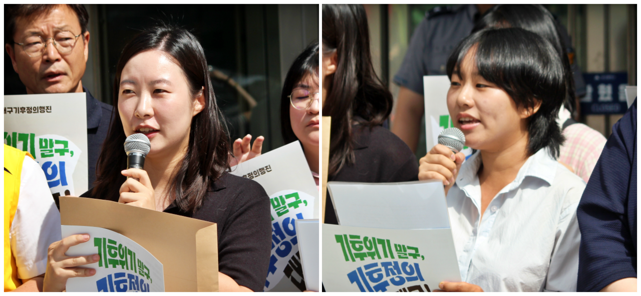 (왼쪽부터)이명은 2025 대구기후정의행진 조직위원회 집행위원, 이채은 경북대학교 환경동아리 '새초롬' 대표(2025.9.4) / 사진.평화뉴스 정준민 기자