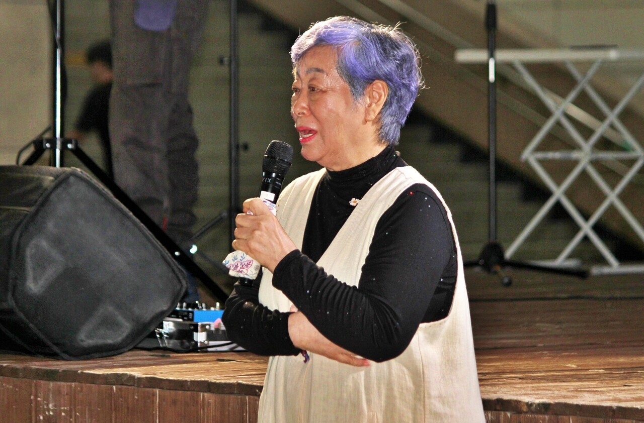 채영희 10월항쟁유족회 이사장이 발언하고 있다.(2025.9.30) / 사진.평화뉴스 정준민 기자