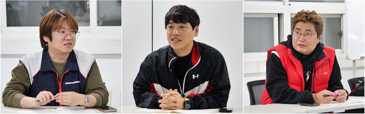 (왼쪽부터) 김재환, 정태운, 이남훈 위원이 한달간 본 기사에 대해 평가하고 있다.(2025.11.21) / 사진.평화뉴스 정준민 기자